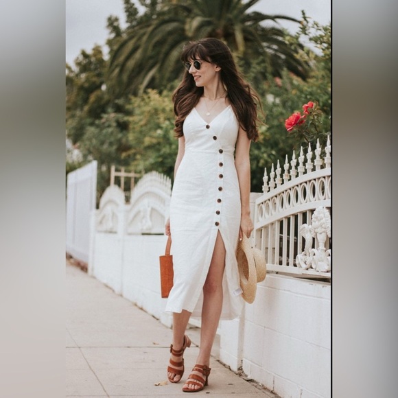 Urban Oufitters Amber Button-Down Linen Sleeveless Midi Dress White size S - Picture 4 of 9